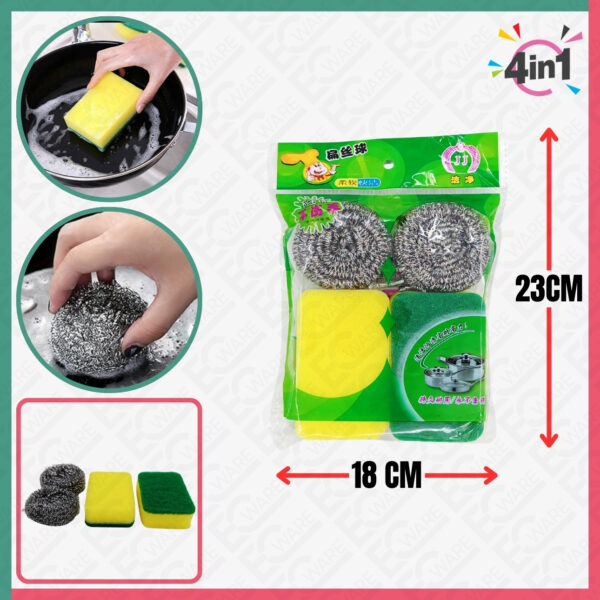2Pcs Dishwashing Sponges 2Pcs Stainless Steel Scourers