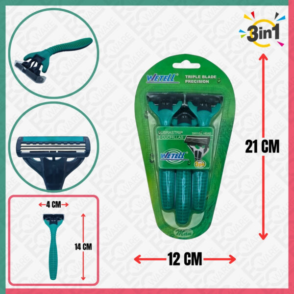 WETELL 3Pcs Triple Blade Precision Razors (Green)