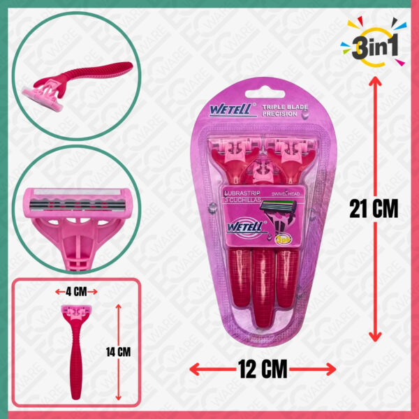 WETELL 3Pcs Triple Blade Precision Razors (Pink)