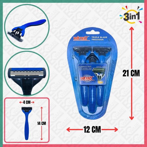WETELL 3Pcs Triple Blade Precision Razors (Blue)